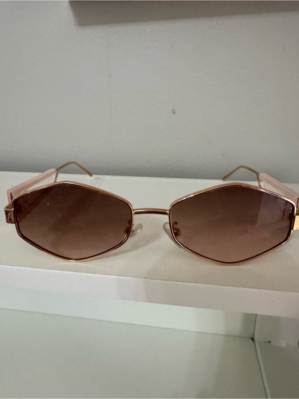 Miu Miu Pink-Accented Gold Frame Sunglasses with Brown Lenses
